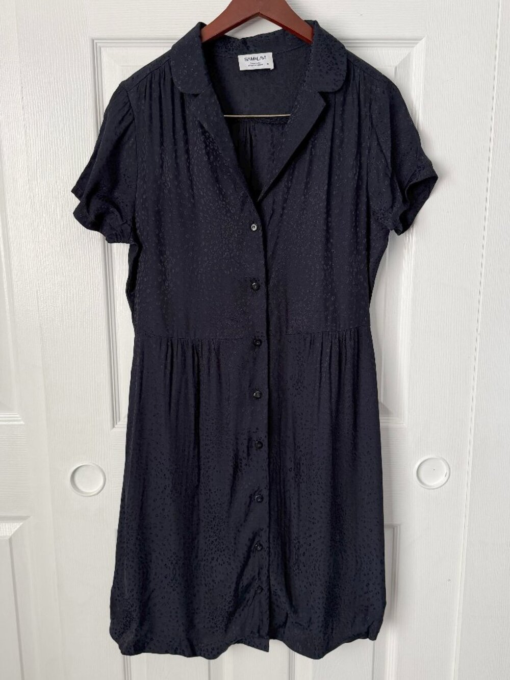 Sam & Lavi Medium Leopard Damask Blue Midi Shirt Dress Euro Summer Paris